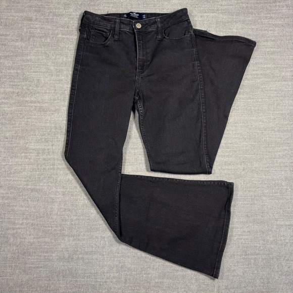 Hollister Denim - Hollister High Rise Flare Jeans Black Slit Hem Stretch Denim‎ W27 L29